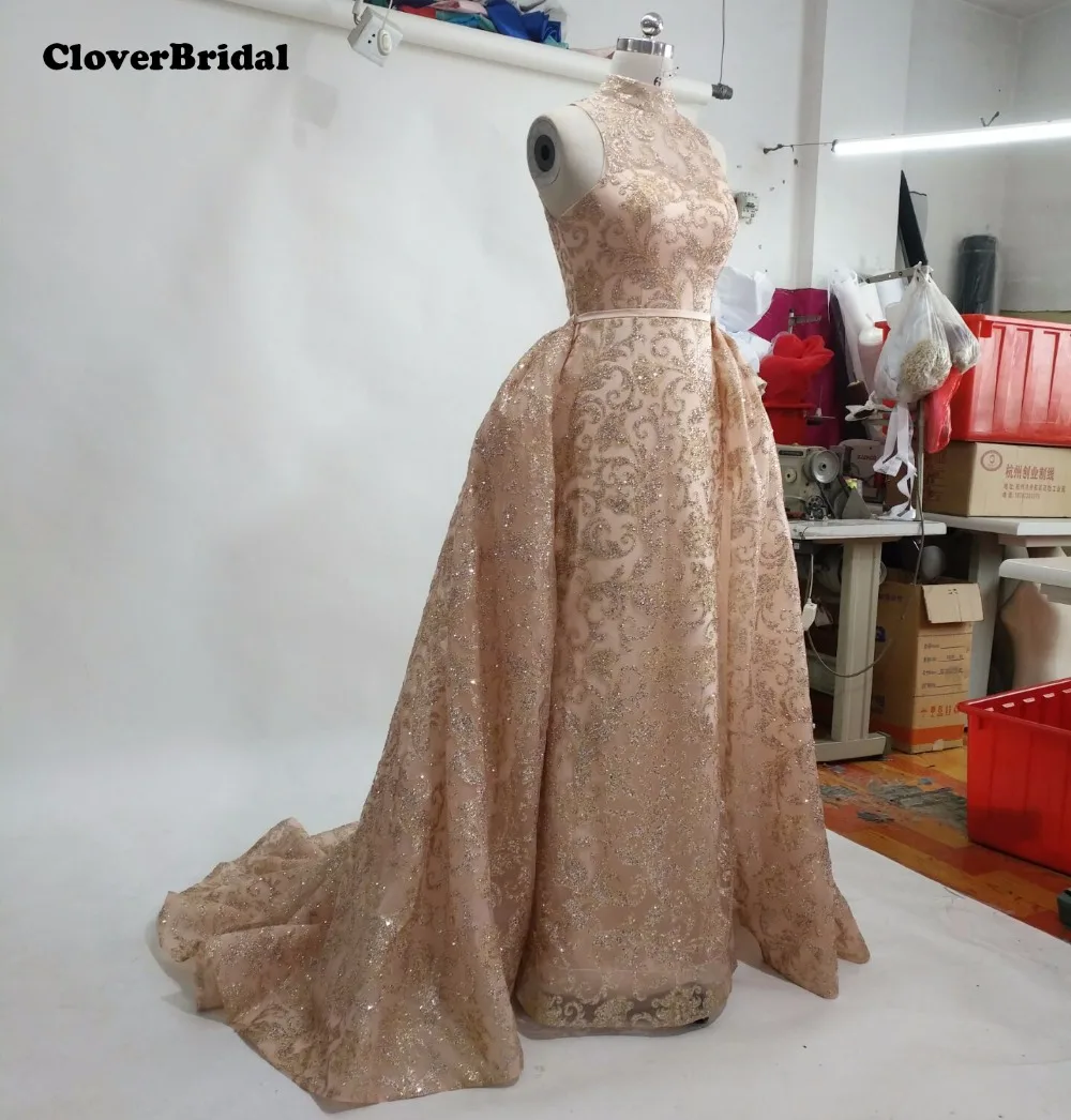 Женское вечернее платье Rede de brilho champanhe vestidos festa vestido longo para casamento com sobrecarga removivel