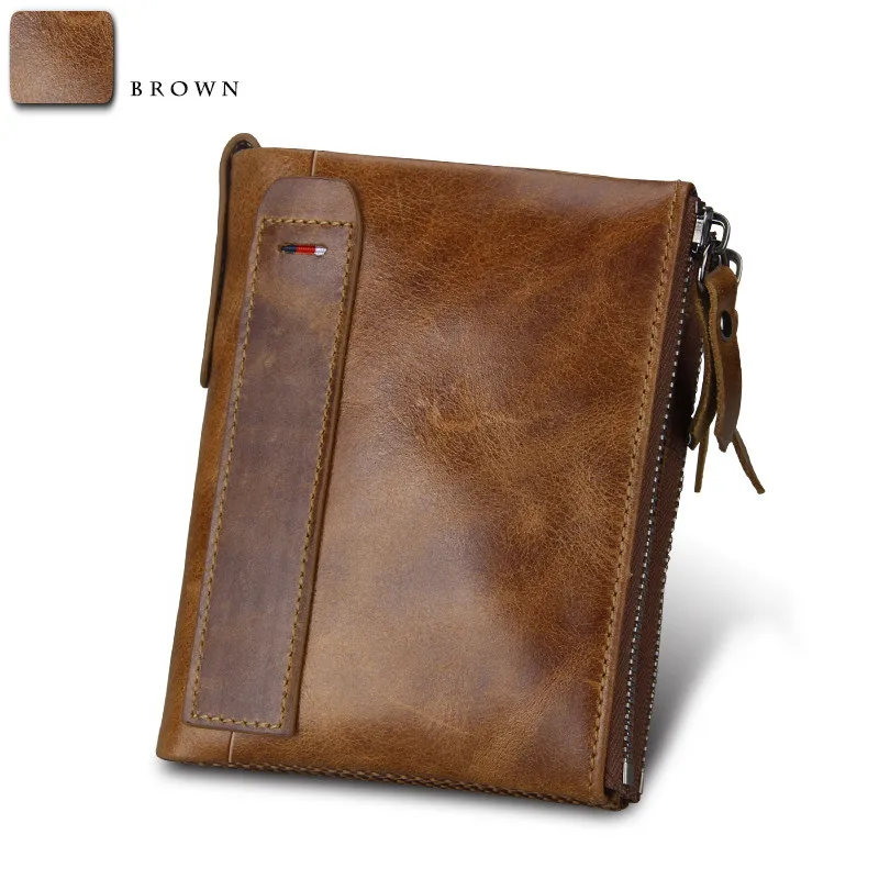 Мужской кошелек Qi Wang из натуральной кожи с двойной молнией|wallet double zipper|double zipperwallet