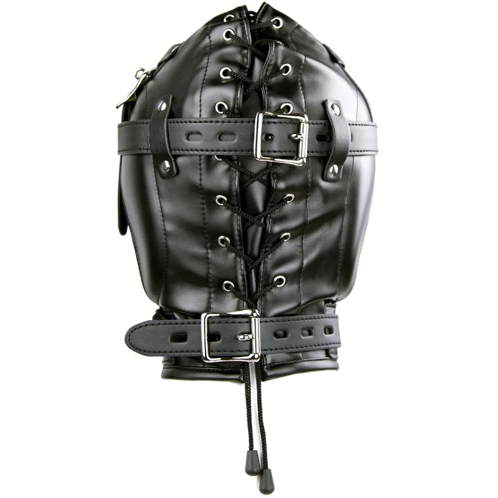 Leather fetish covered harness headgear hood mask head bondage restraint adult costume oral sex SM game toy for women men couple | Красота и