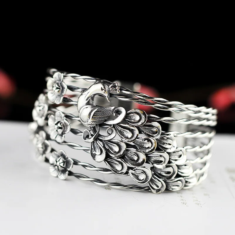 

wholesale fine silver sterling silver jewelry pure handmade atmosphere elegant ms peacock bracelets sell like hot cakes