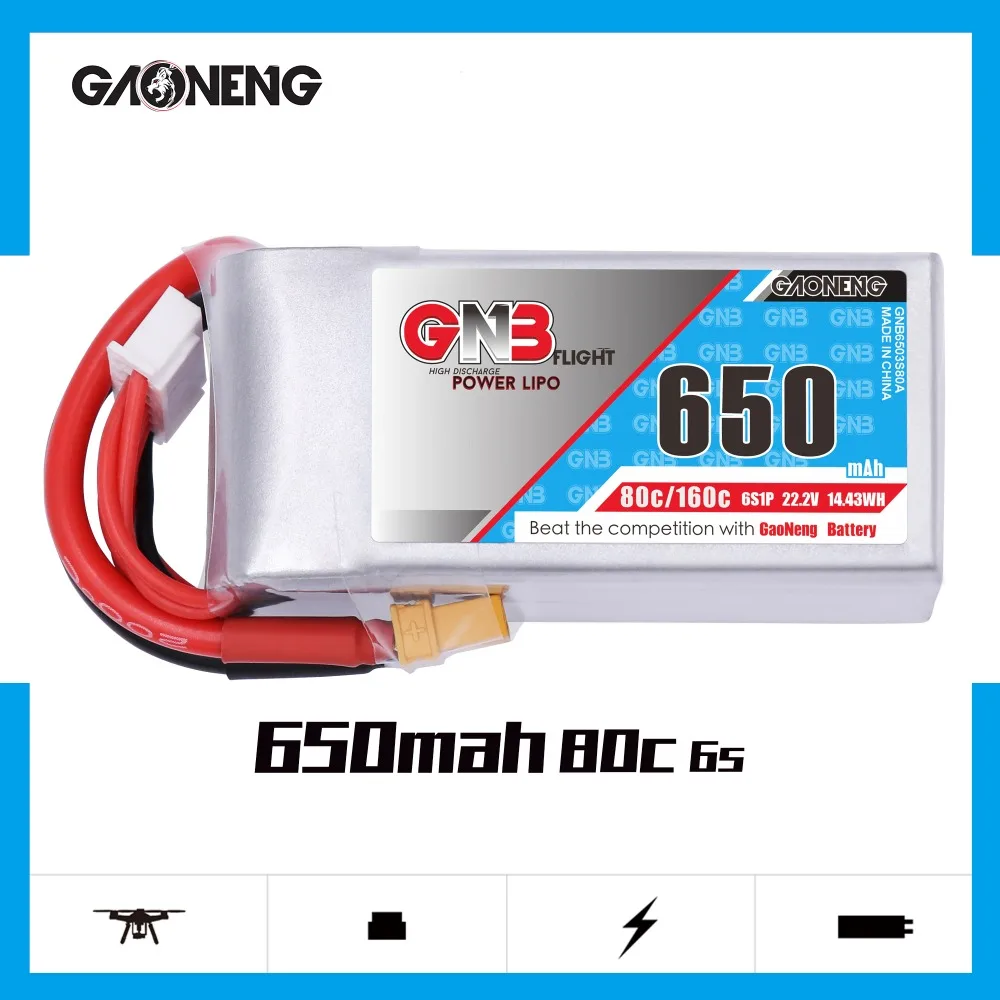 Gaoneng GNB 650mAh 22,2 V 6S 80C/160C Lipo батарея XT30 или XT60 разъем для FPV гоночный Дрон RC модели Мультикоптер рамка части