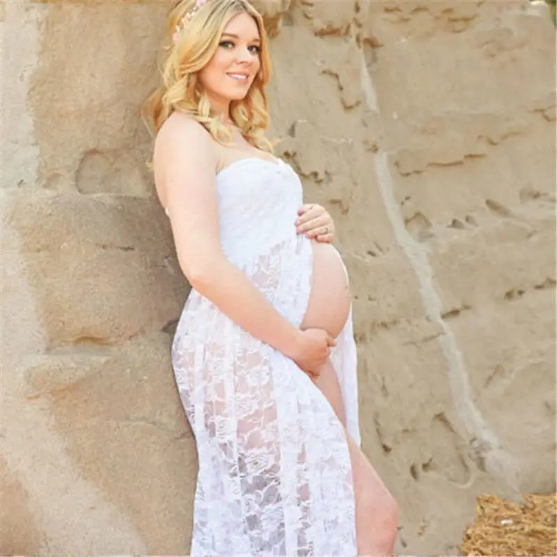 New Women Pregnant Maternity Clothing Dress Off Sleeve Lace Long Maxi For Photography Props Shoot |
