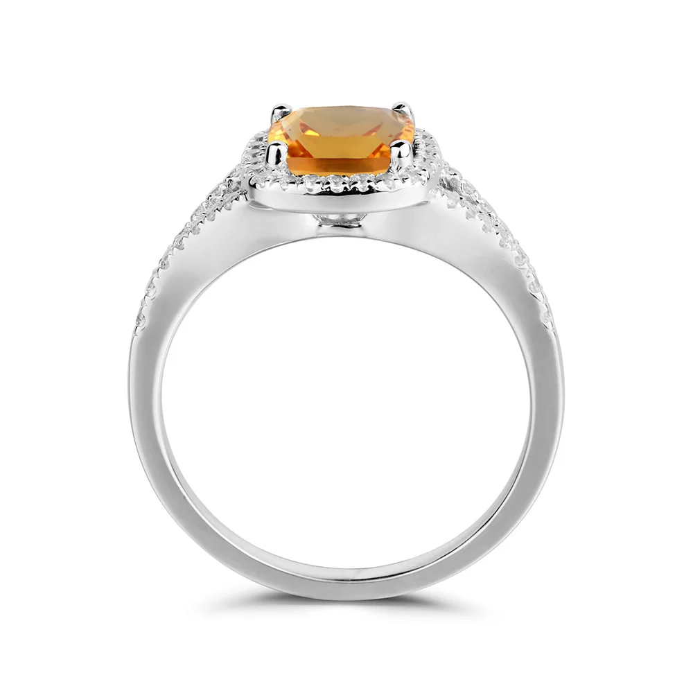 Женское Обручальное кольцо из натурального цитрина серебряное с огранкой