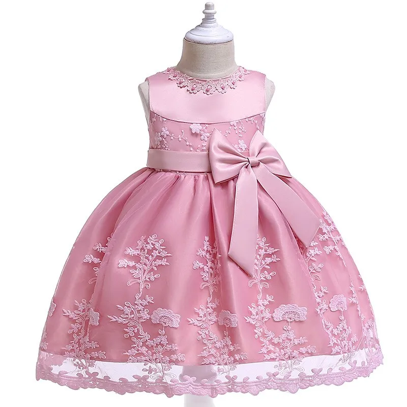 

Drop Ship Flowers Lace Contrast Applique Round Collar Sleeveless Baby Party Dress Birthday Costume 3 Colors Children's Clothes