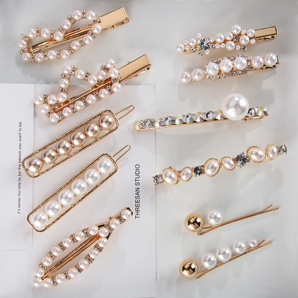 Заколка Стразы с жемчугом женская металлическая шпилька для волос модный зажим