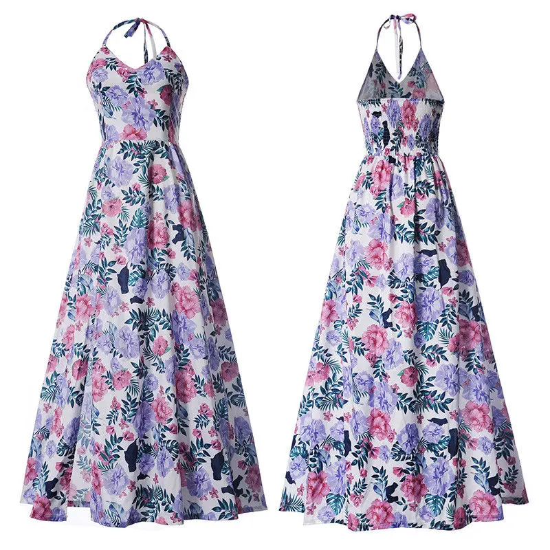 2018 модные женские туфли Макси бохо платье с цветочным рисунком летние ремень