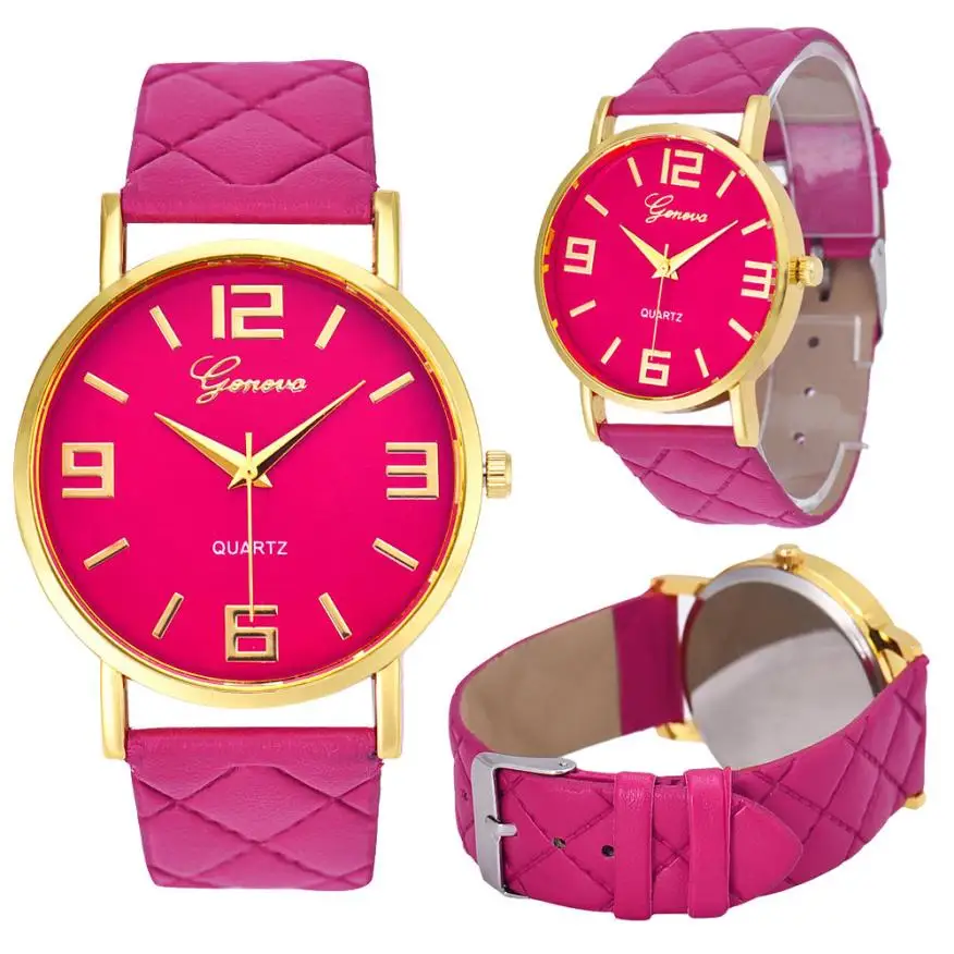 Hot Pink Женские часы Reloj Mujer Geneva аналоговые кварцевые часы под платье из искусственной кожи женские спортивные браслеты часы Relogio Feminino - Цвет: Hot Pink