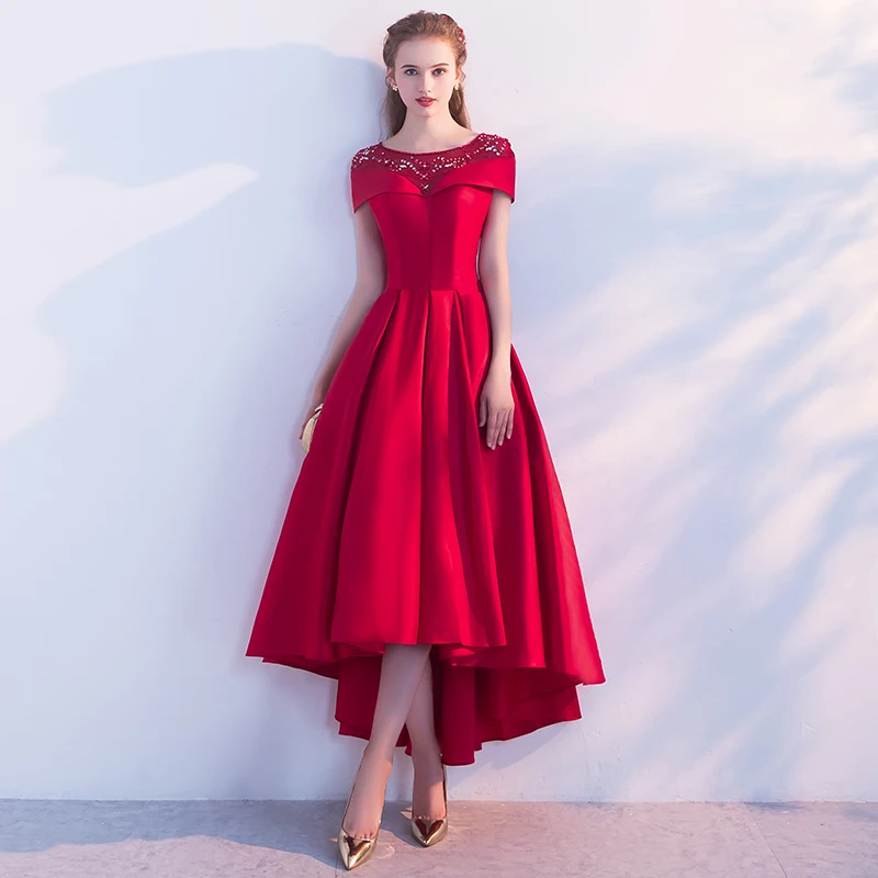 Распродажа SSYFashion Красное Атласное Вечернее платье для невесты банкетное
