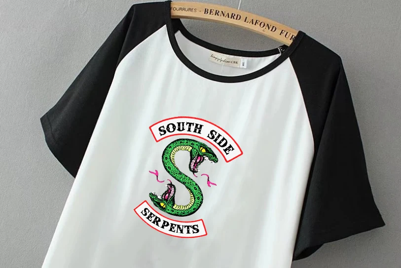 Ривердейл Футболка женская каваи летние топы SouthSide Serpents Jughead двухцветная футболка для девочек одежда ривердейл Саут Сайд футболка