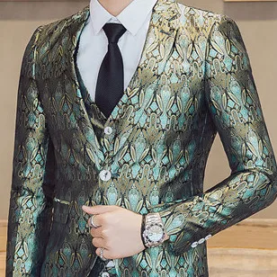 Green blazer only Фирменный приталенный повседневный костюм Terno Masculino 3 шт./2 шт., мужской роскошный костюм с новым рисунком, костюмы с одной пуговицей, сценический смокинг 3XL-M - Цвет: Green blazer only