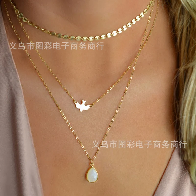 Европейская и американская мода ожерелье цепочка в стиле панк 3 слойное