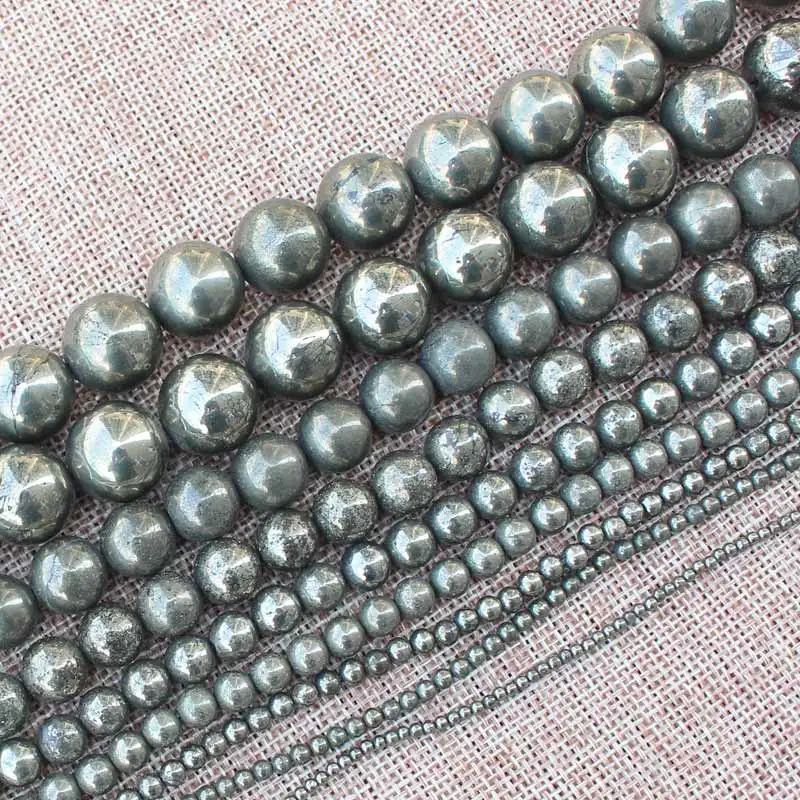 Натуральный Пирит 2-16 мм круглые бусины 15 дюймов для изготовления ювелирных