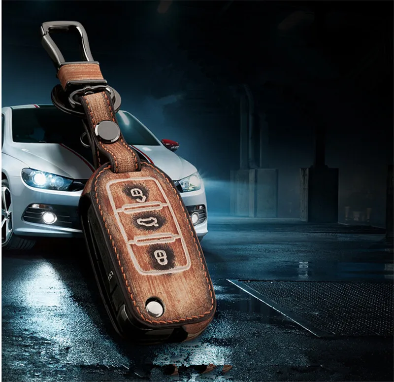Кожаный складной чехол для ключа автомобиля Volkswagen VW Jetta MK6 Tiguan Passat Golf POLO