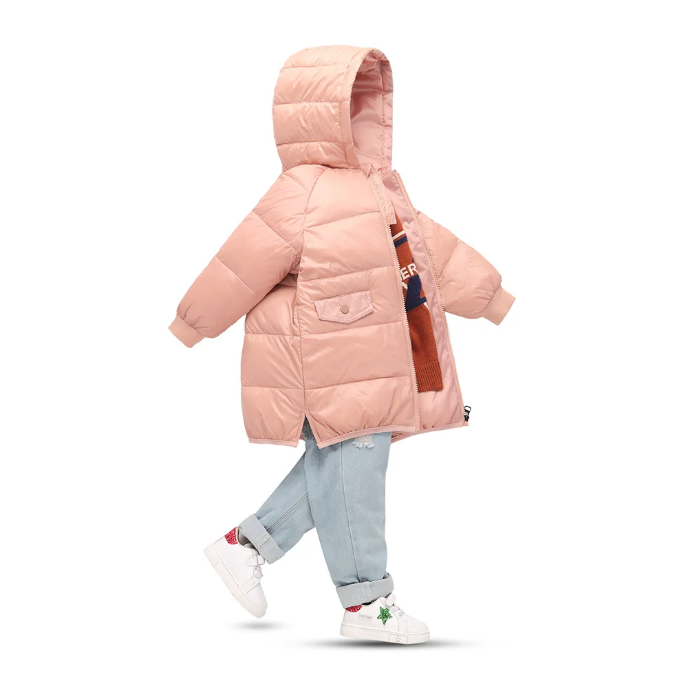 2019 г. Зимние Длинные куртки для девочек Детская однотонная верхняя одежда пальто