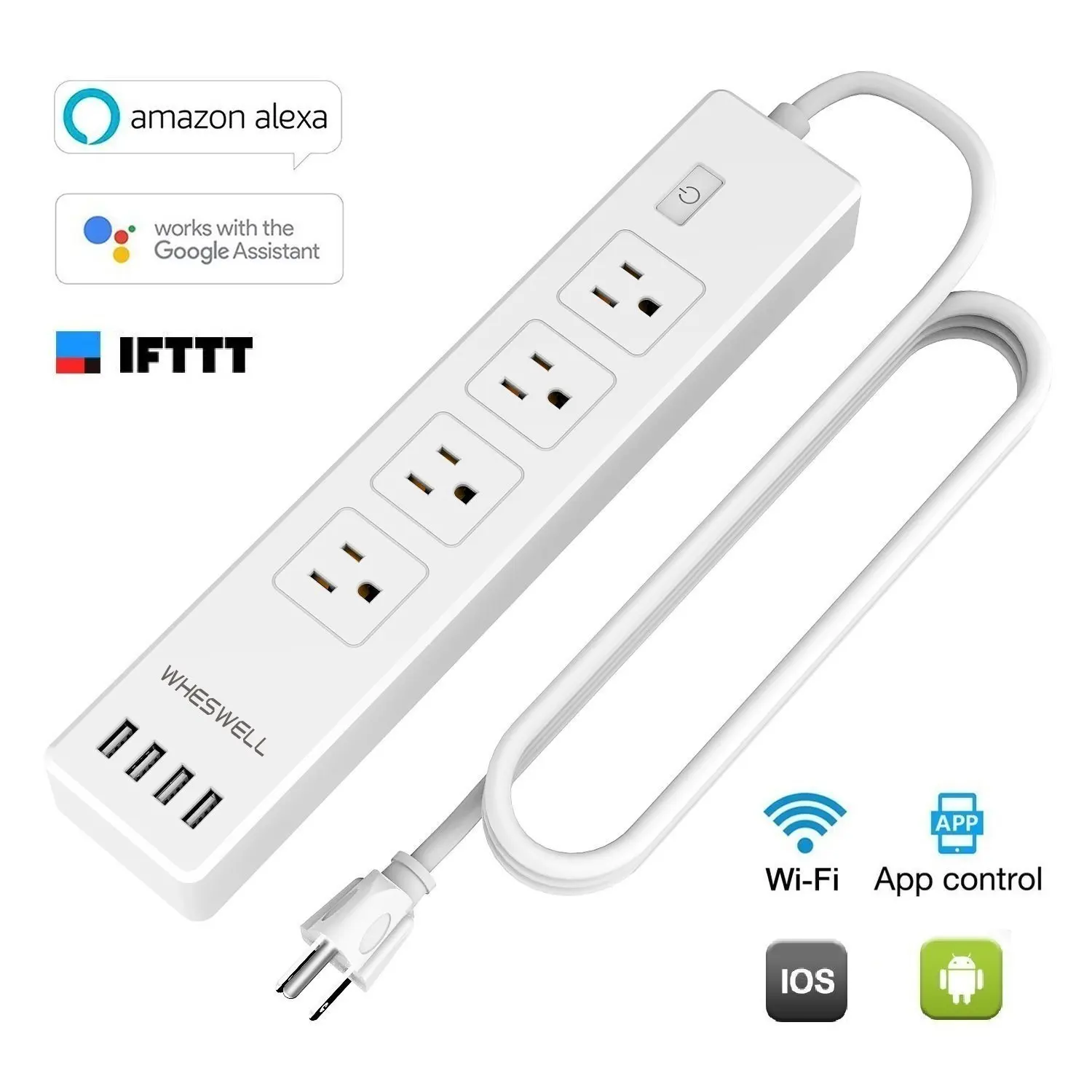 WiFi Smart power Strip Защита от перенапряжения 4 штепсельные розетки с разъемами США