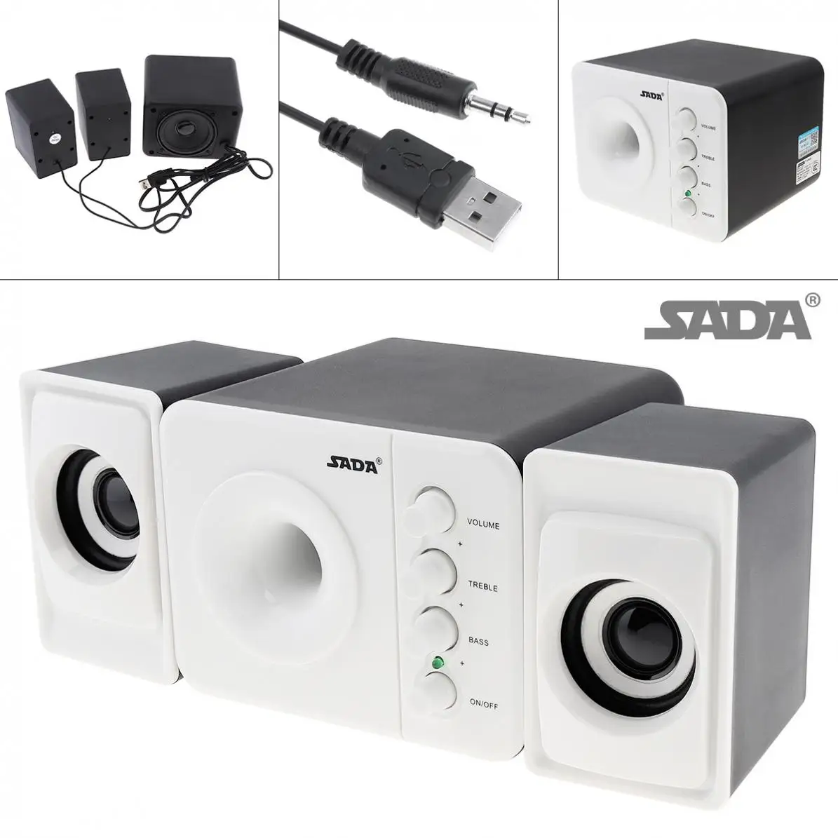 SADA D-205 портативный 3 Вт USB2.0 сабвуфер комбинированные колонки с 3,5 мм аудио разъем и USB разъем питания для настольного ПК/телефона
