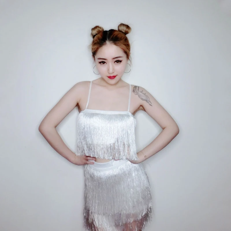 

New Jazz Dance Costumes Dress Sexy Loose Suits Of Black And White Vest Skirts For Women Bar Nightclub Clothes DQT1152