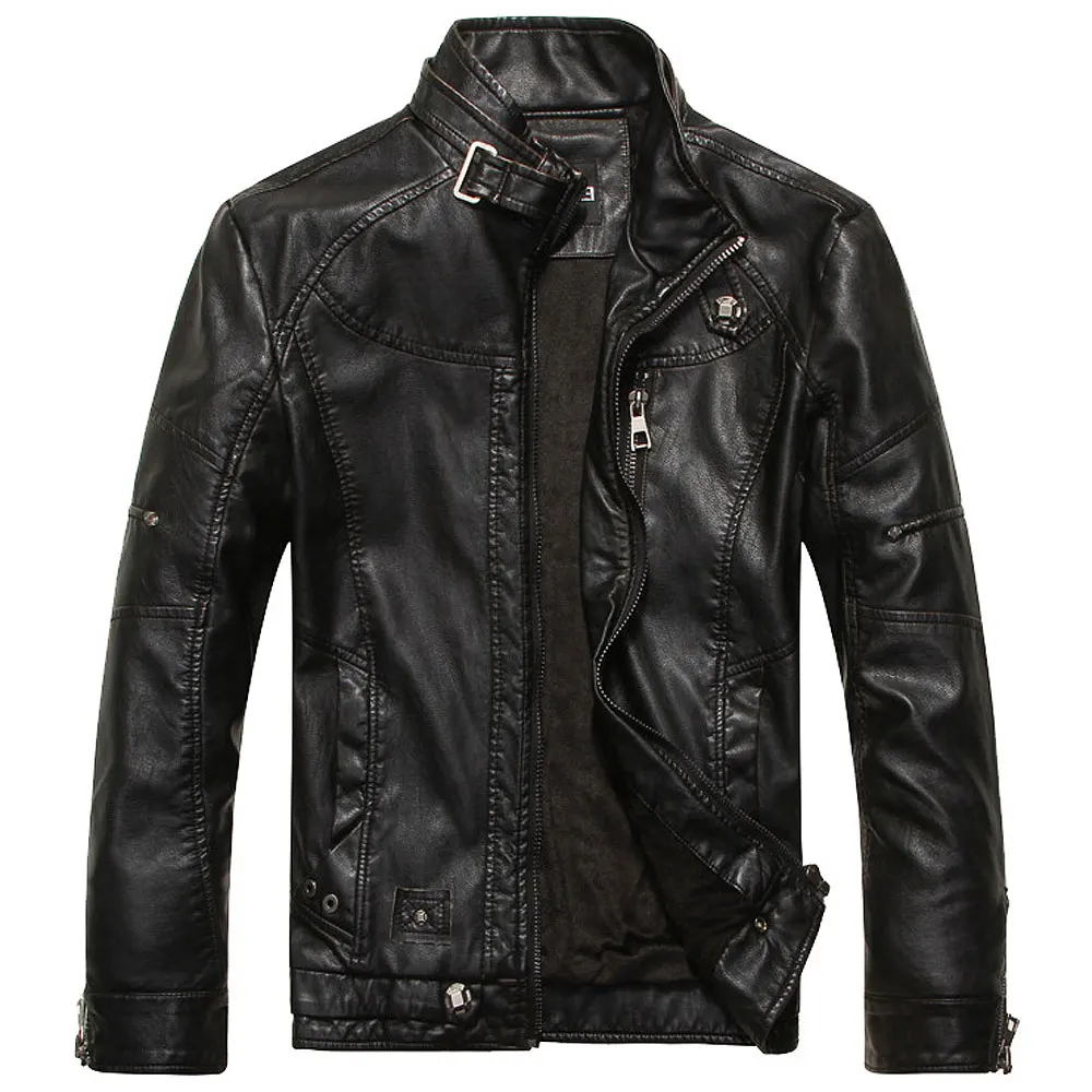 Style2 Black Jaqueta Couro Masculino, мужская куртка из искусственной кожи, меховая подкладка, воротник-стойка, мотоциклетные кожаные куртки на молнии, мужское пальто, s-xxxl - Цвет: Style2 Black