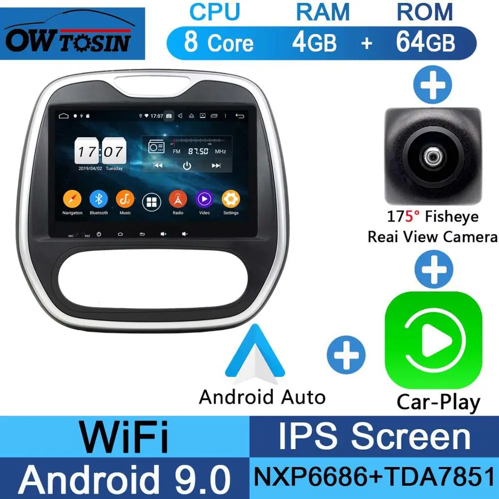 Fisheye Carplay n A Ips " Android 9,0 8 ядерный 4G+ 64G Автомобильный мультимедийный плеер для Renault Capture captur 2011- MT gps Радио Стерео CarPlay Parrot BT - Цвет: Fisheye Carplay n A
