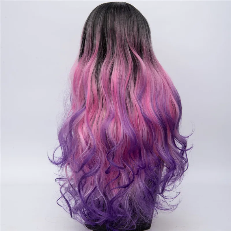 MSI Wigs длинные косы косплей парики для женщин Радужный Омбре плетение синтетический волнистый парик натуральный Фиолетовый Синий Розовый волос