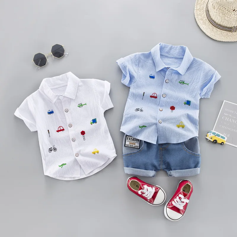 Kids Baby Boy Car Shirt Jeans Summer Clothing Set Short Sleeve Cotton Suit Children Boys Outfit |