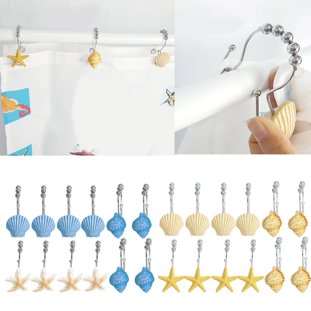 12pcs Ornament Conch Seashell Home Decor Double Waterproof Rustproof Glide Curtain Hook Resin Shower Durable Accessories Rings | Дом и сад
