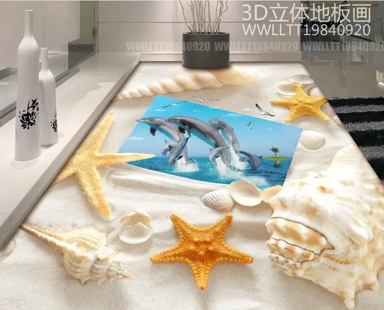 Обои самоклеющиеся 3D полы пляжные дельфины обои гостиная напольная плитка кухня