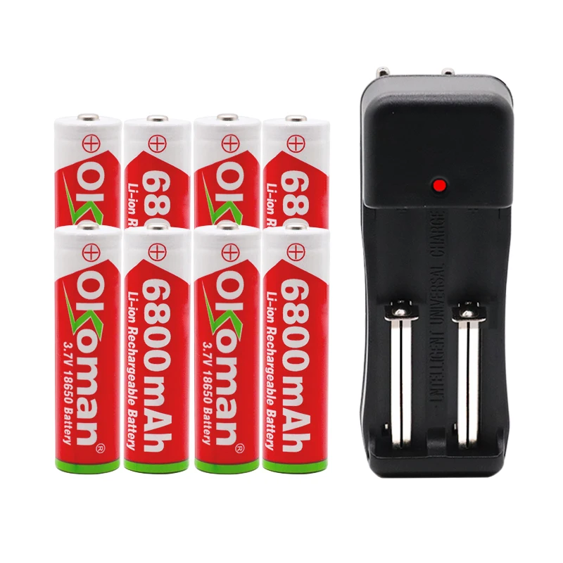 Okoman Новый 18650 батарея 3 7 V 6800mAh аккумуляторная li ion с Зарядное устройство для