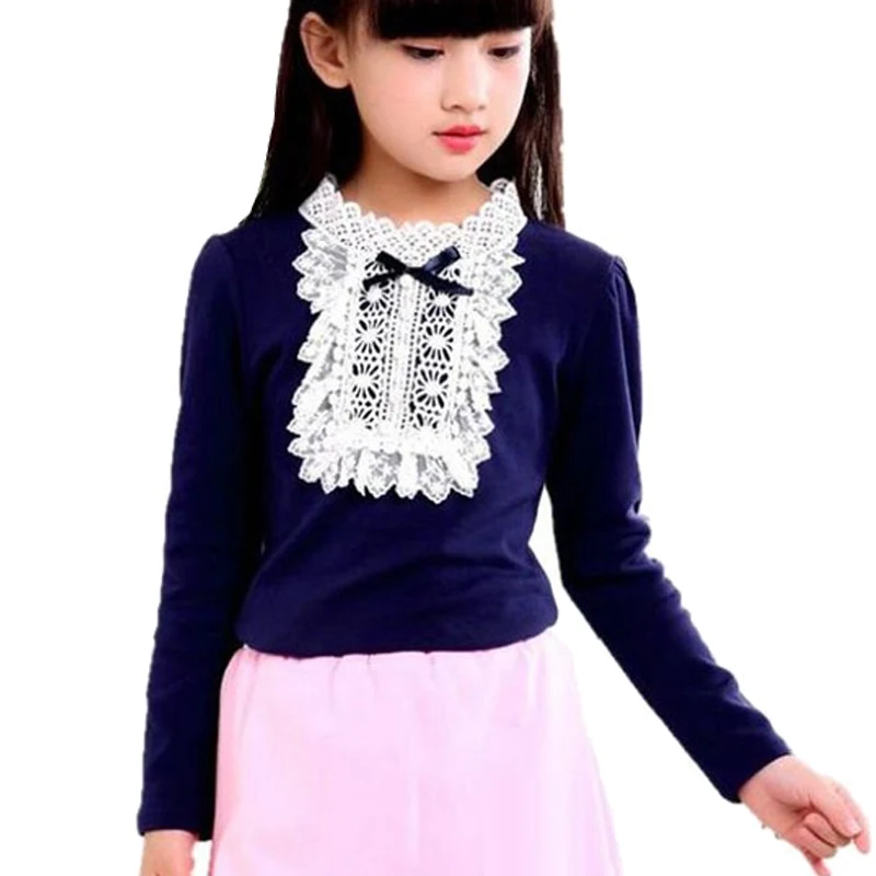 Детские кружевные топы и блузки с длинным рукавом для девочек весна осень зима 2018