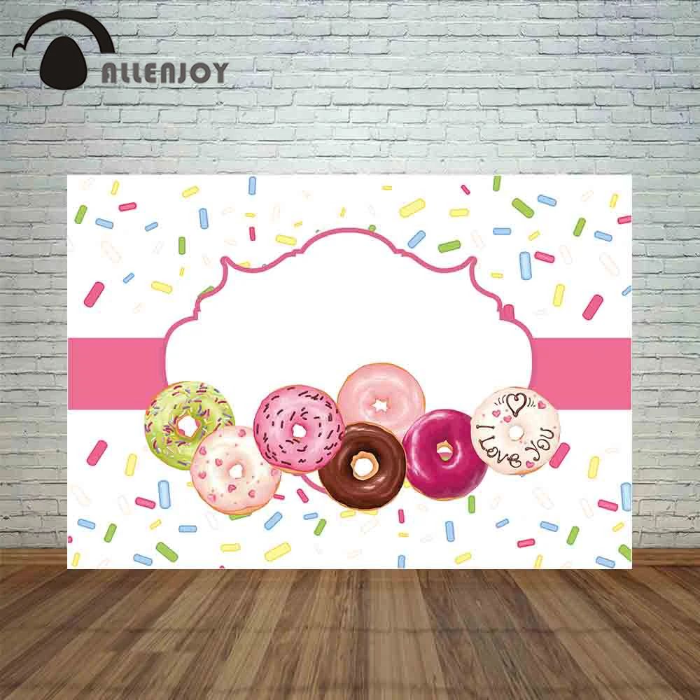 Allenjoy фон для фотосъемки с красочными пончиками и шоколадной розовой рамкой
