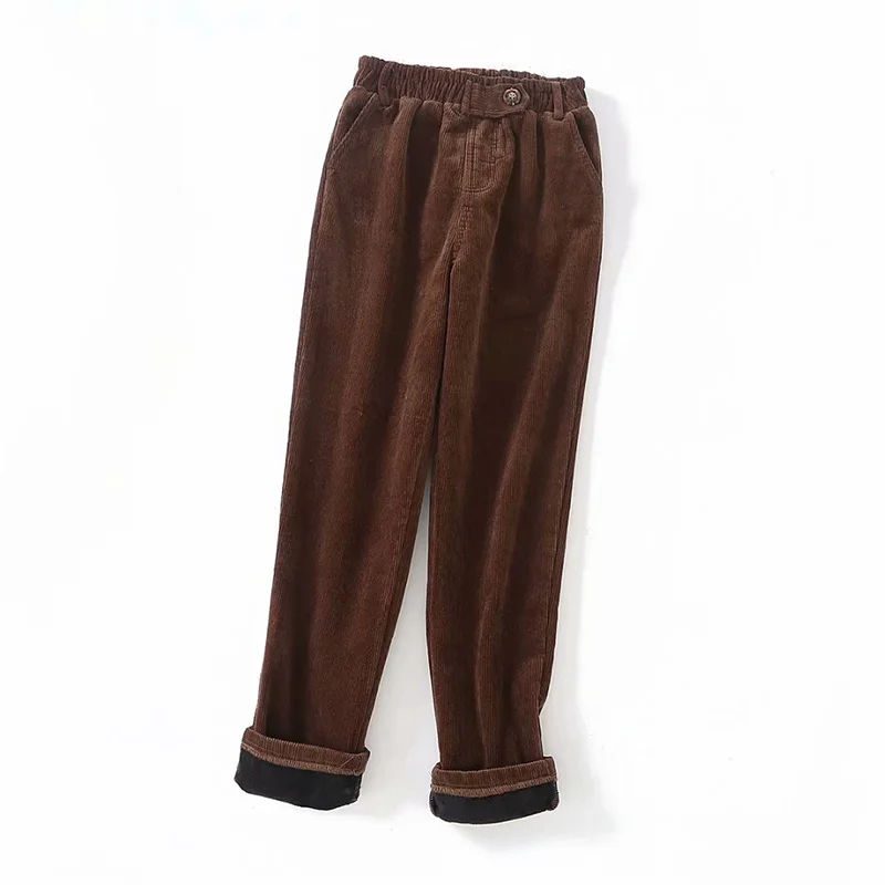 Winter Corduroy Pencil Pants Women Casual Elastic Waist streetwear Pant Solid High Waist trousers Women Loose Ladies Pants