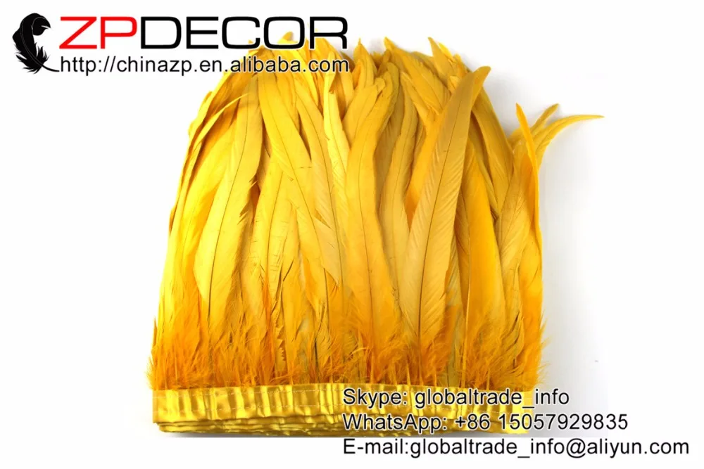 

Tight! ZPDECOR Wholesale 1yard/150pcs 30-35CM Yellow Chicken Coque Feather Fringe Trim for Carnival and Costume Decoration