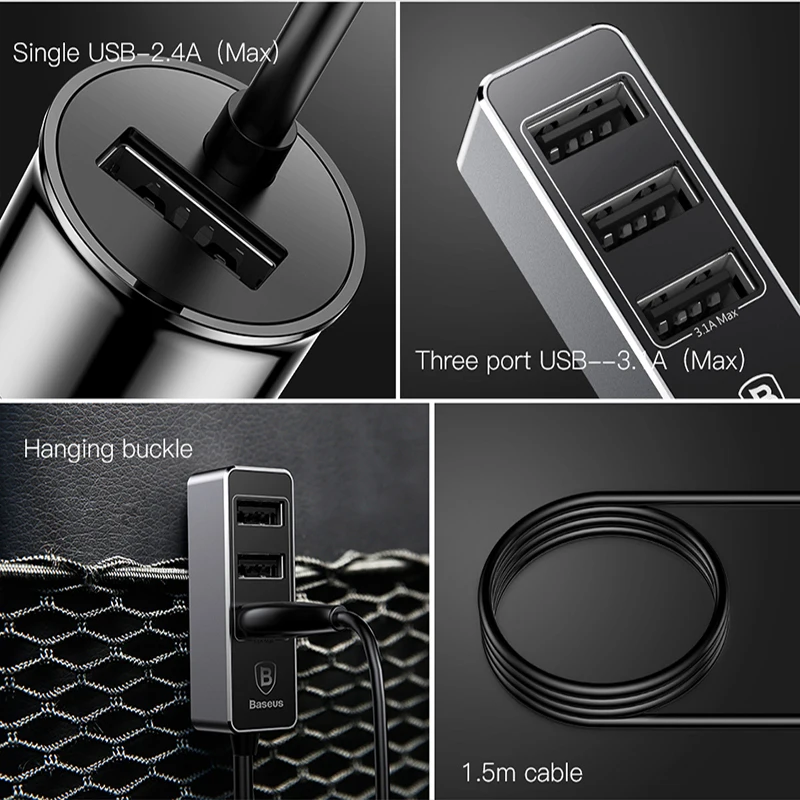 Baseus 4 порта USB Автомобильное зарядное устройство для iPhone X 8 7 6 samsung Xiaomi автомобильное зарядное устройство для телефона с несколькими расширенными зарядными устройствами
