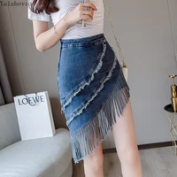 summer skirt woman 2020 new cowboy skirt thin korean version tassel irregular hip wrapped jeans skirts for women a0cz40