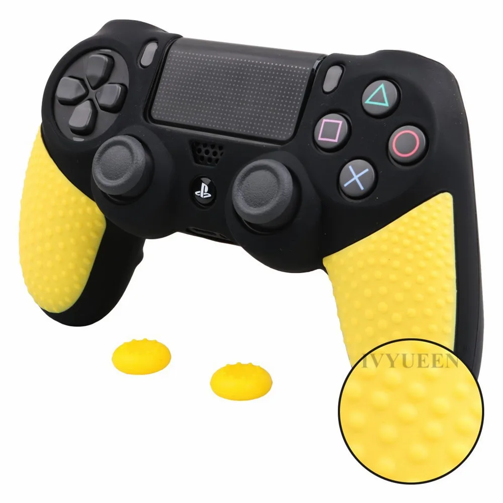 IVYUEEN Противоскользящий силиконовый чехол для Dualshock 4 PS4 DS4 PRO тонкий защитный чехол для контроллера с 2 захватами для большого пальца - Цвет: Цвет: желтый