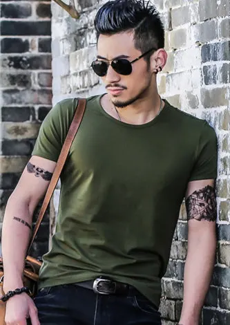 O-Neck Army Green Новинка года, Однотонная футболка мужская черно-белая футболка из хлопка летняя футболка для скейтборда, футболка для скейта топы, европейский размер - Цвет: O-Neck Army Green
