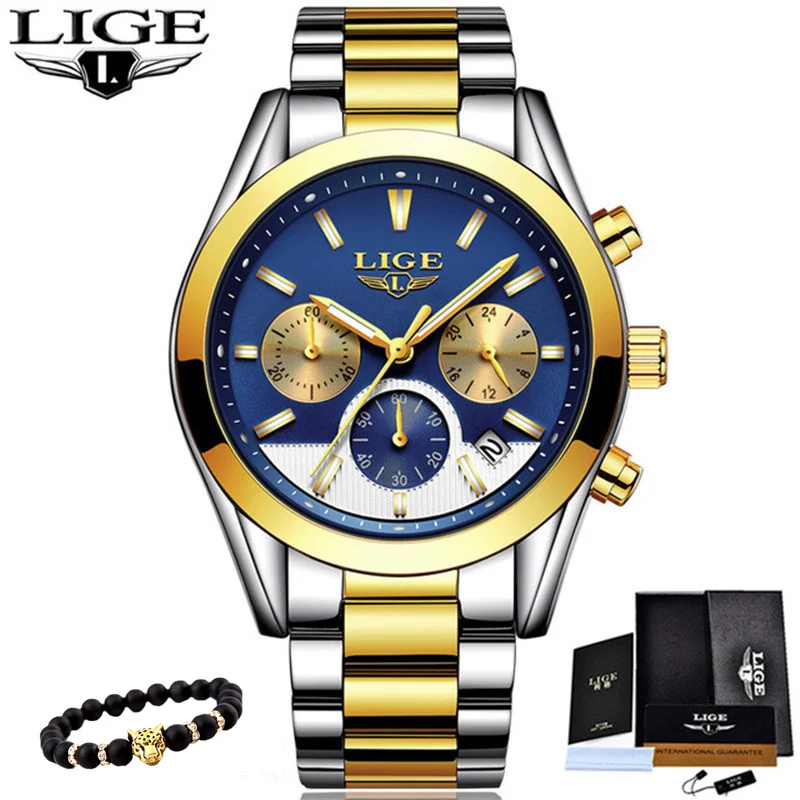 LIGE Лидирующий бренд Роскошные мужские часы Модные Бизнес Кварцевые