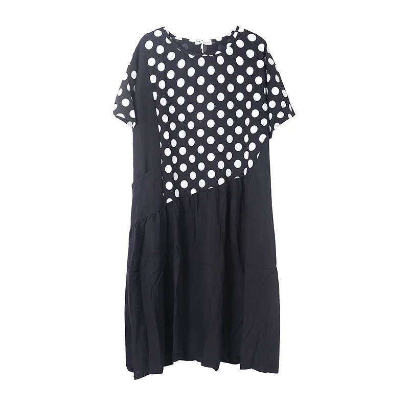 Женское асимметричное платье QING MO черное рубашка в горошек с принтом летнее до