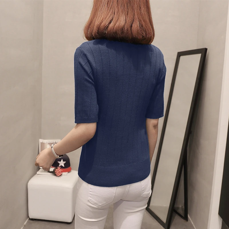 Повседневный вязаный свитер Женский пуловер с коротким рукавом большой размер