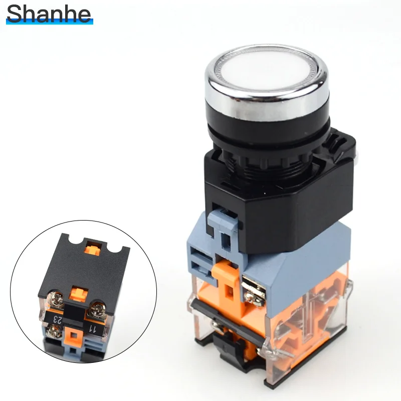 Белый with LED Indicator light 22mm Push Button Switch 12V 24V 220V 380V - Цвет: Белый