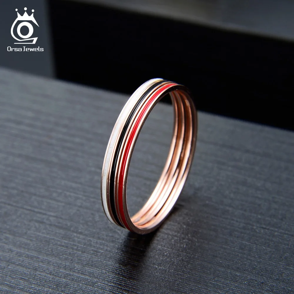 ORSA JEWELS Настоящее 925 женские кольца, Стерлинговое серебро, черный, белый, красный, круглый палец, женское кольцо, Трендовое, подарок на день Святого Валентина, ювелирное изделие SR135