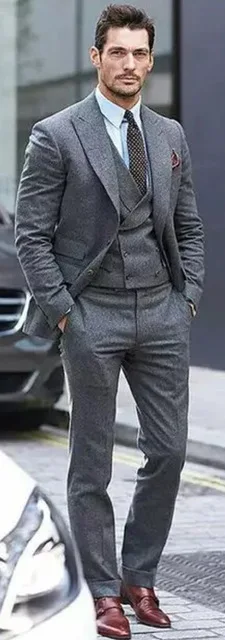 same as pic Классический курительный серый твидовый костюм для мужчин Slim Fit 3 шт Блейзер на заказ Жених выпускного вечера свадебные костюмы Terno мужской пиджак+ брюки+ жилет - Цвет: same as pic