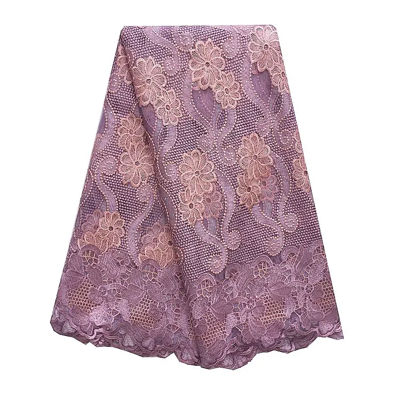 Lilac Бисером новая модель кружевного тюля Белая французская африканская кружевная ткань высокого качества шнур Швейцарский Кружевной материал для свадебных платьев - Цвет: Lilac