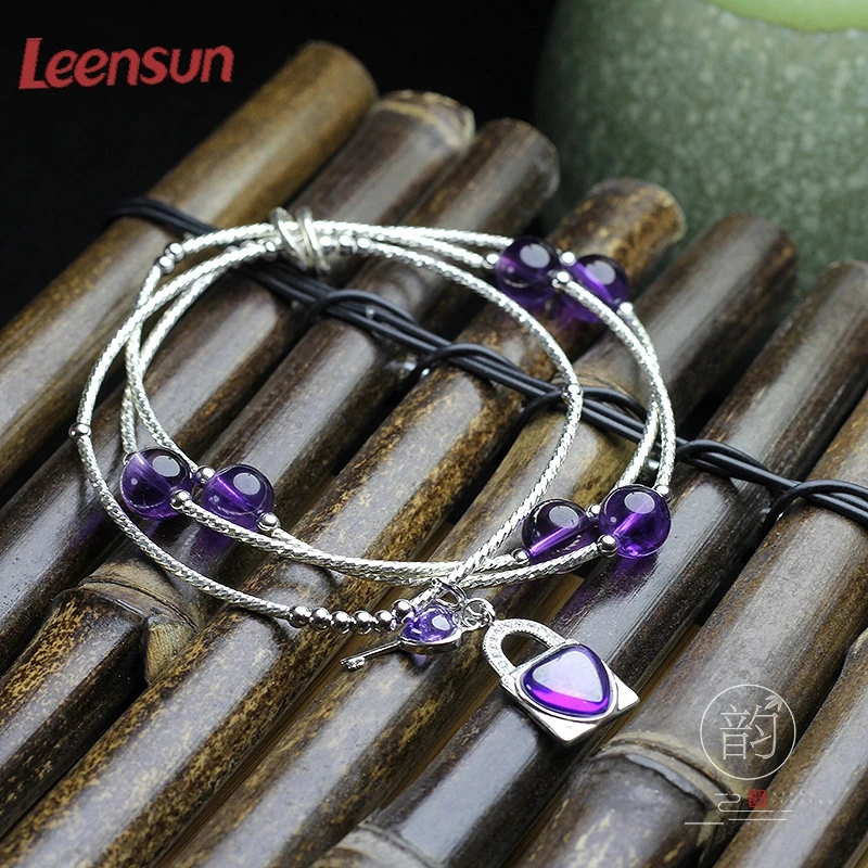 LEENSUN ювелирные изделия ручной работы из стерлингового серебра 925 пробы с emethyst