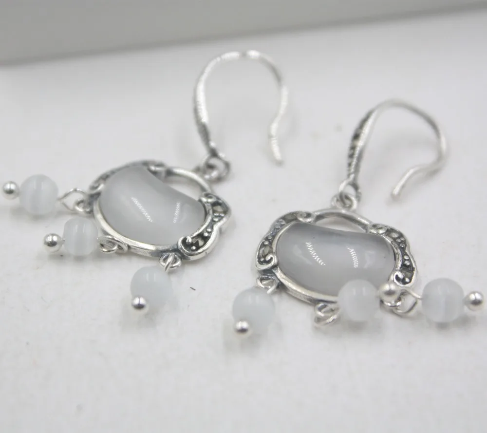 Ретро Стерлинговое Серебро S925 серьги кошачий глаз кварцевые долголетие замок