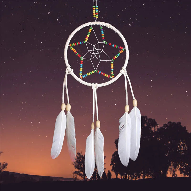 Пятиконечная звезда винтажная ручная работа Ловец снов с перьями настенный