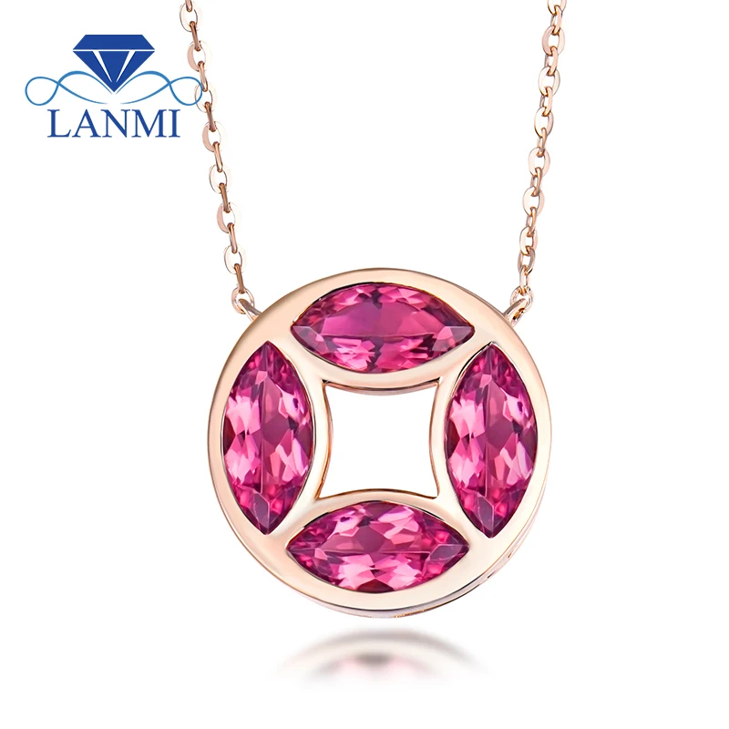 Настоящее 18K розовое золото натуральное ожерелье с подвеской из турмалина