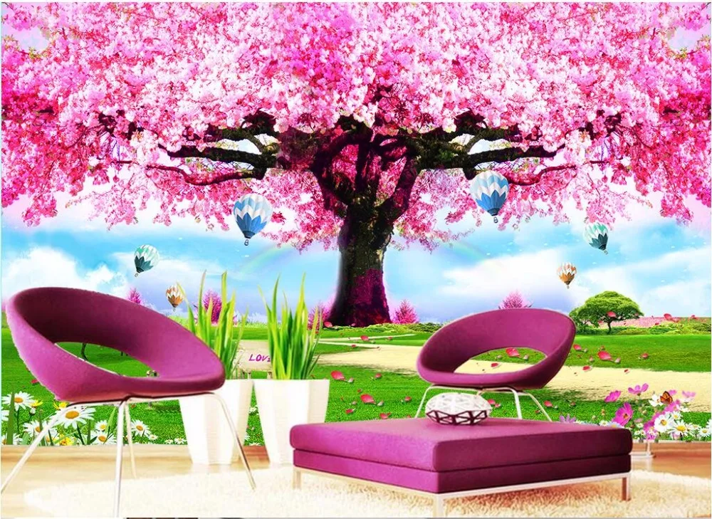 

Custom photo 3d wallpaper Pink romantic cherry blossom tree room decoration painting 3d wall murals wallpaper for walls 3 d