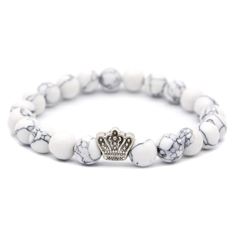 Браслеты с короной Poshfeel King & Queen для влюбленных 8 мм черные/белые бусины из камня