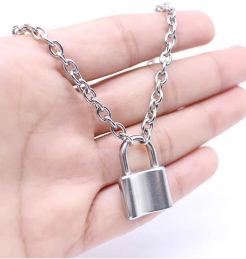 Women Men Stainless Steel Silver Color PadLock Pendant Necklace Brand New Rolo Cable Chain Necklace collar collier femme - Окраска металла: Silver